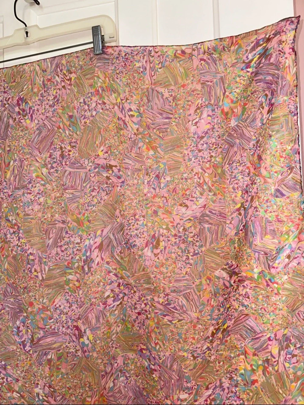 Vtg  Very Large Pastel Abstract Print Square Scarf or Wrap- Pink, Green & Purple